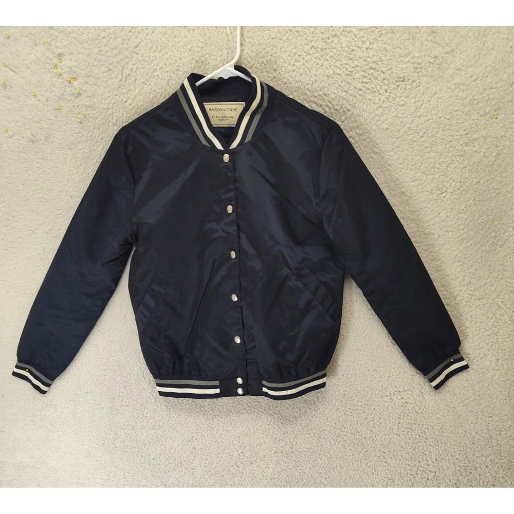 Maison Kitsuné Women Jacket Extra Small‎ Navy Viscose Blend Snap Down Bomber